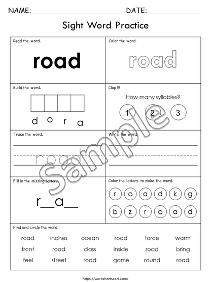 100 Printable Sight Words Worksheets, Fry Fifth Hundred Sight Word Work, Learn to Read, Phonics Practice Book, Toddler Spelling, Grade 1,2, WWF399