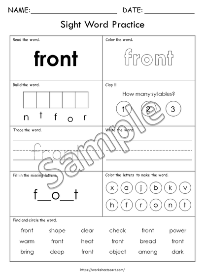 100 Printable Sight Words Worksheets, Fry Fifth Hundred Sight Word Work, Learn to Read, Phonics Practice Book, Toddler Spelling, Grade 1,2, WWF399