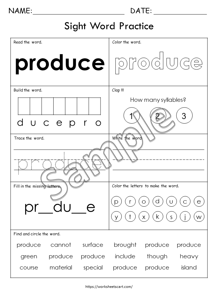 100 Printable Sight Words Worksheets, Fry Fifth Hundred Sight Word Work, Learn to Read, Phonics Practice Book, Toddler Spelling, Grade 1,2, WWF399