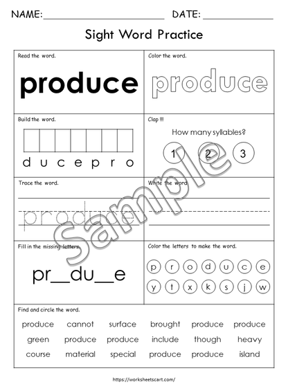 100 Printable Sight Words Worksheets, Fry Fifth Hundred Sight Word Work, Learn to Read, Phonics Practice Book, Toddler Spelling, Grade 1,2, WWF399