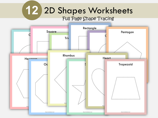 Shapes Tracing Cards, Preschool Full Page 2D Shapes Worksheets, Basic Shape Tracing Printable, Toddler Fine Motor Activity, Kindergarten, WWF400