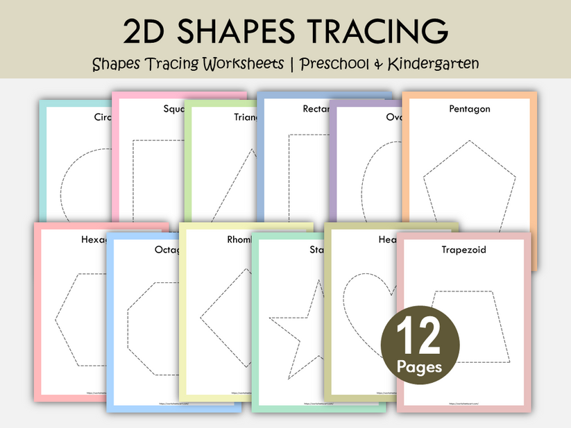 2D Shapes Tracing Worksheets Printable for Preschool & Kindergarten ...