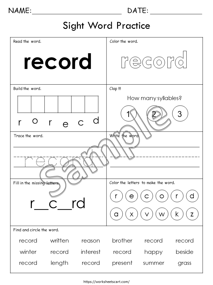 100 Printable Sight Words Worksheets, Fry Sixth Hundred, Sight Words Workbook, Learn to Read, Phonics Book, Toddler Spelling, Grade 1,2, WWF402