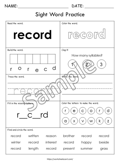 100 Printable Sight Words Worksheets, Fry Sixth Hundred, Sight Words Workbook, Learn to Read, Phonics Book, Toddler Spelling, Grade 1,2, WWF402