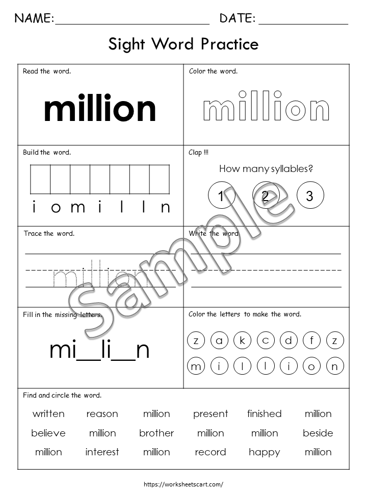 100 Printable Sight Words Worksheets, Fry Sixth Hundred, Sight Words Workbook, Learn to Read, Phonics Book, Toddler Spelling, Grade 1,2, WWF402