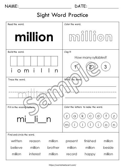 100 Printable Sight Words Worksheets, Fry Sixth Hundred, Sight Words Workbook, Learn to Read, Phonics Book, Toddler Spelling, Grade 1,2, WWF402