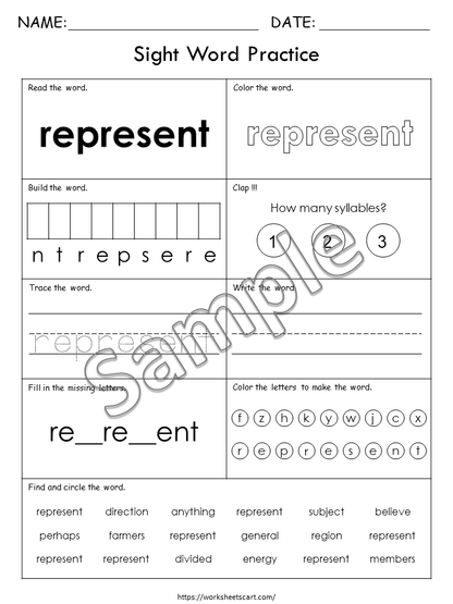 100 Printable Sight Words Worksheets, Fry Sixth Hundred, Sight Words Workbook, Learn to Read, Phonics Book, Toddler Spelling, Grade 1,2, WWF402