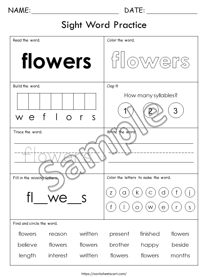 100 Printable Sight Words Worksheets, Fry Sixth Hundred, Sight Words Workbook, Learn to Read, Phonics Book, Toddler Spelling, Grade 1,2, WWF402