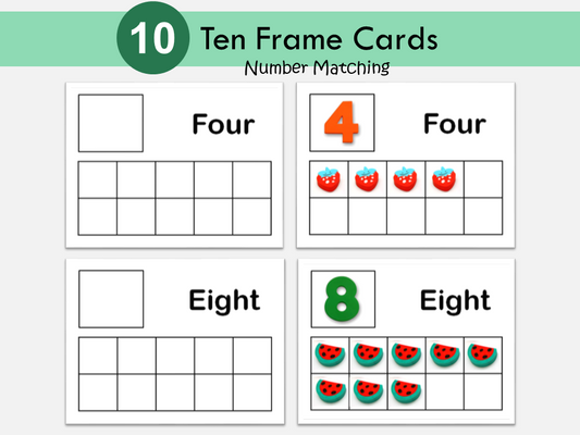 Ten Frame Cards, Numbers 1-10, Preschool Printables, Number Sense, Toddler Count and Number Match Activity, Kindergarten Math, WWF406