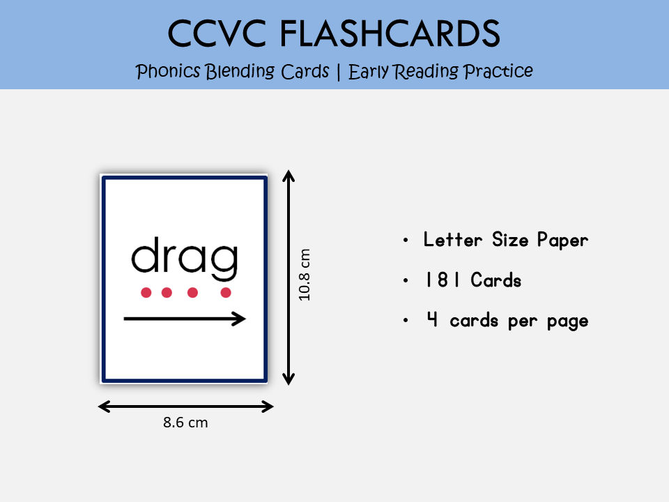 CCVC Flashcards Printable for Phonics Blending & Early Reading, WWF407