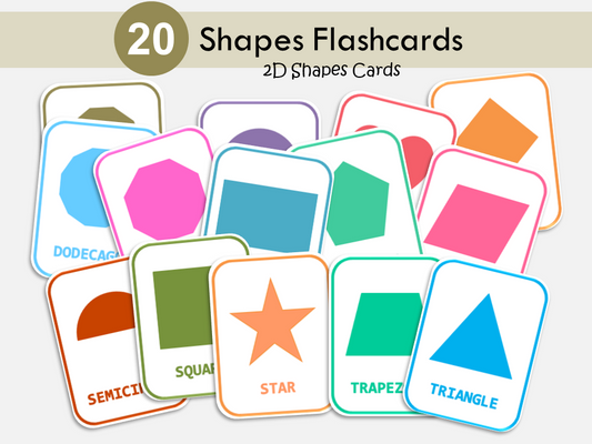 20 Basic Shapes Flash Cards, Preschool Materials, Homeschool Printables, Montessori Materials, Geometric Flash Cards PDF, Digital Downloads, WWF413