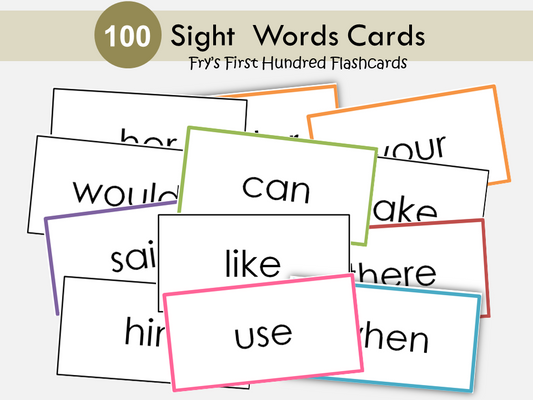 100 Printable Fry's First Hundred Sight Word Flashcards, Kindergarten, 1st Grade Sight Words, High Frequency Words, Tricky Words, WWF416