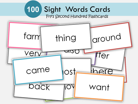 100 Printable Fry's Second Hundred Sight Word Flashcards, Grade 1, Grade 2 Sight Words, High Frequency Words, Tricky Words, WWF417