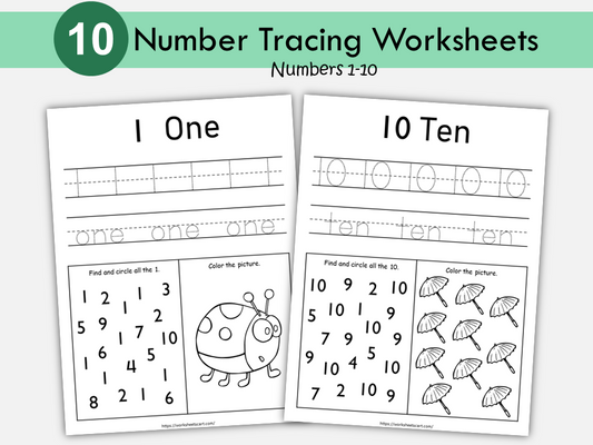 Number Tracing Worksheets 1-10, Preschool Printable, Kids Handwriting Practice, Kindergarten Worksheets, Learning Numbers, Instant Download, WWF419