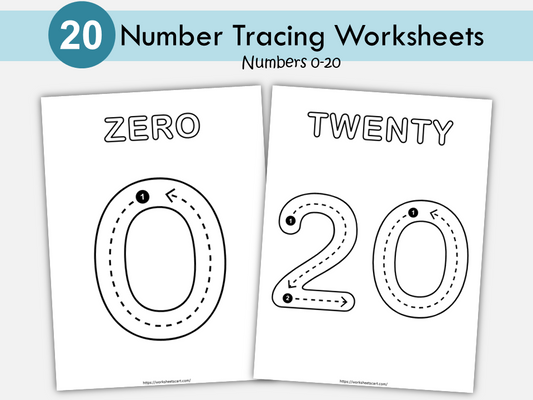 Number Tracing Worksheets 0–20 | Preschool & Kindergarten Printable | Handwriting Practice, WWF420
