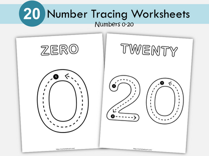 Number Tracing Cards, Number Tracing Workbook, Preschool Worksheets, Number Formation, Numbers 0 to 20, Large Numbers, Kindergarten, WWF420