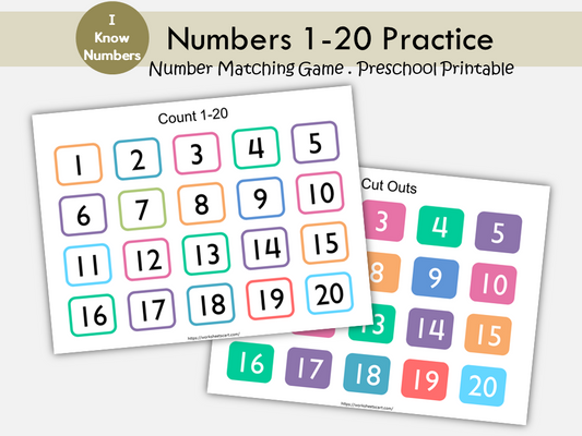 Number Matching Game, Count 1-20 Number Matching Puzzle Worksheet, Preschool Printable, Number Sense Kindergarten Activity, Busy Book Page, WWF422