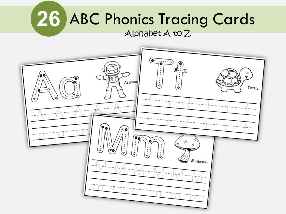 26 ABC Phonics Tracing Cards, Alphabet Tracing Cards, Alphabet Tracing Worksheets, Preschool-Kindergarten Handwriting, Upper & Lowercase, WWF423