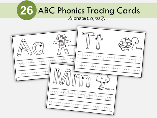 26 ABC Phonics Tracing Cards, Alphabet Tracing Cards, Alphabet Tracing Worksheets, Preschool-Kindergarten Handwriting, Upper & Lowercase, WWF423