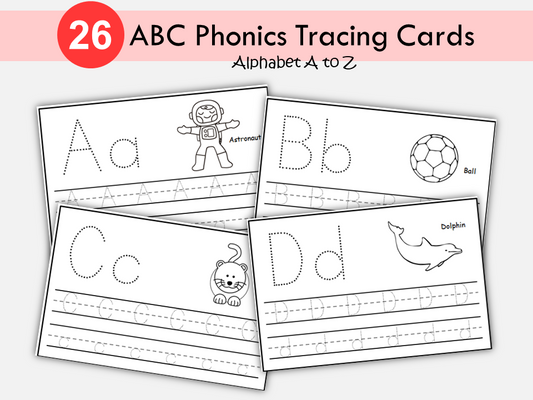 26 ABC Phonics Tracing Cards, Alphabet Tracing Cards, Preschool-Kindergarten Handwriting, Upper & lowercase, Letter Trace, WWF424