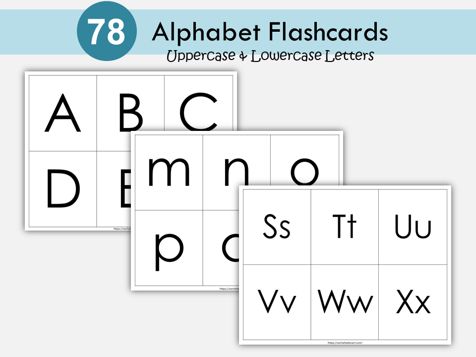 Alphabet Uppercase and Lowercase Letters Flashcards, Black and White Letter Naming & Sounds Flash Cards, Kids, Toddlers, Montessori, WWF427