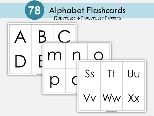 Alphabet Uppercase and Lowercase Letters Flashcards, Black and White Letter Naming & Sounds Flash Cards, Kids, Toddlers, Montessori, WWF427