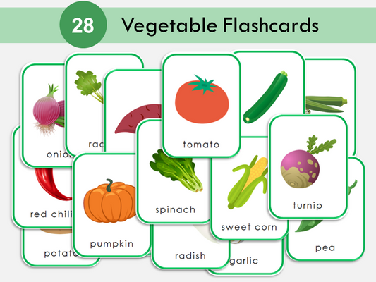 28 Vegetables Flashcards, Preschool Printables, Vegetable Cards for Kids, Montessori Cards, Toddler Activity, Preschool Homeschool, WWF429