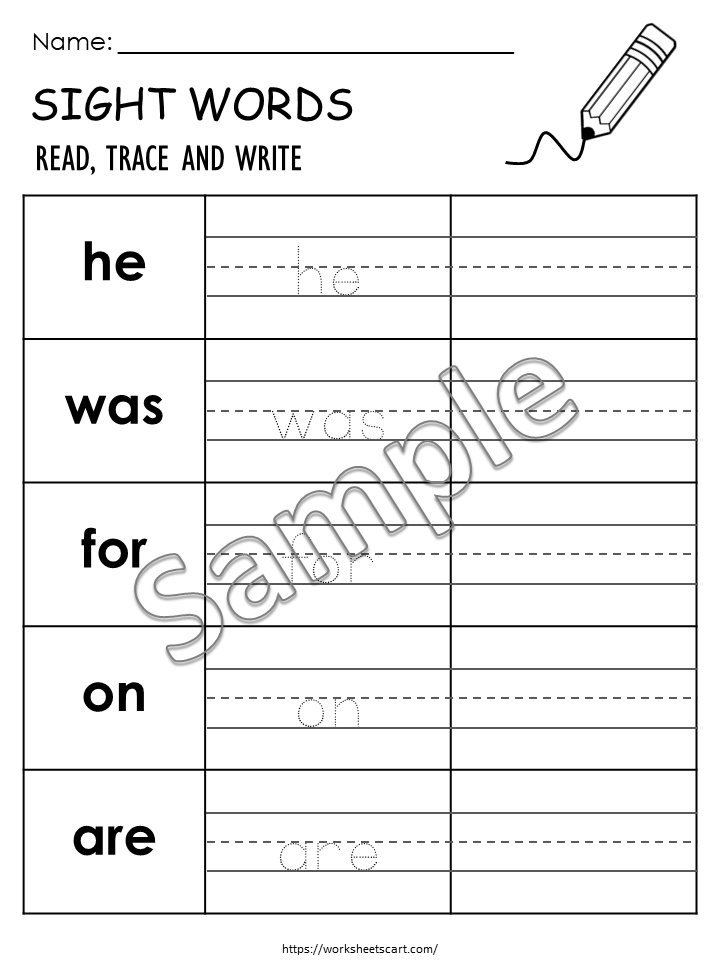 100 Printable Sight Words, Kindergarten Fry First 100 Sight Word Worksheets, 1st Grade Handwriting, Homeschool Spelling Activities, WWF430