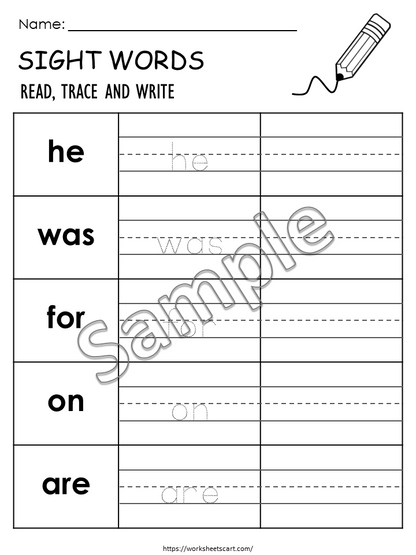 100 Printable Sight Words, Kindergarten Fry First 100 Sight Word Worksheets, 1st Grade Handwriting, Homeschool Spelling Activities, WWF430