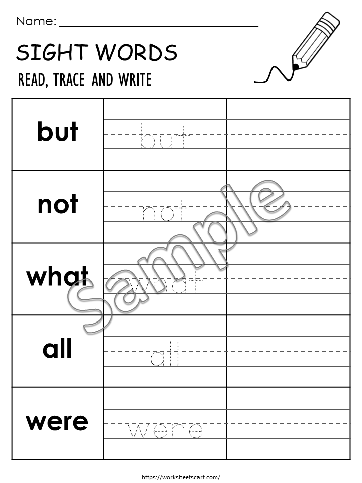 100 Printable Sight Words, Kindergarten Fry First 100 Sight Word Worksheets, 1st Grade Handwriting, Homeschool Spelling Activities, WWF430