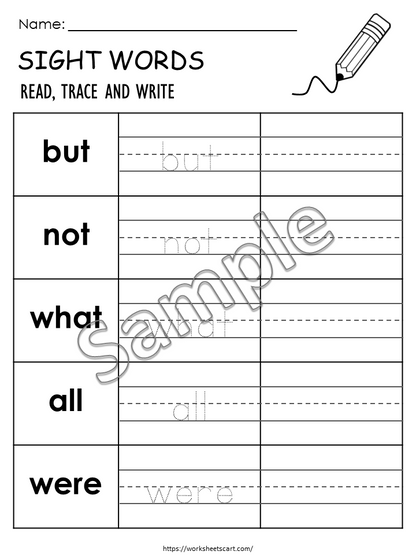 100 Printable Sight Words, Kindergarten Fry First 100 Sight Word Worksheets, 1st Grade Handwriting, Homeschool Spelling Activities, WWF430