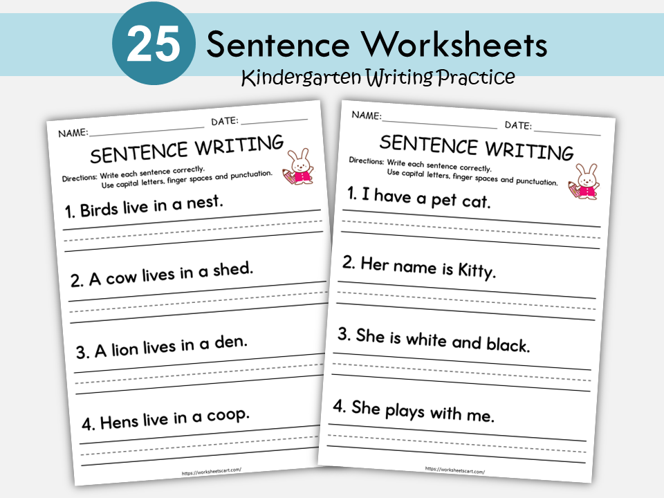 25 Printable Write the Sentence Worksheets, Sentence Writing Worksheets, Writing Sentences Activity, Kindergarten, 1st-2nd-3rd Grade ELA, WWF436