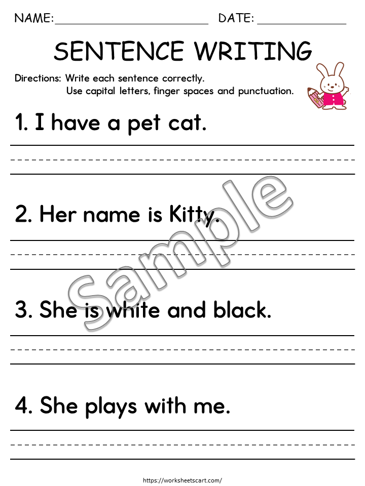 25 Printable Write the Sentence Worksheets, Sentence Writing Worksheets, Writing Sentences Activity, Kindergarten, 1st-2nd-3rd Grade ELA, WWF436