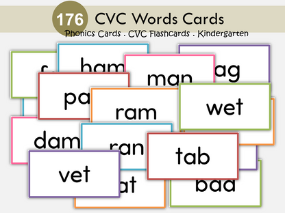 CVC Words Flash Cards Printable, CVC Flashcards, Learn to Read, Kindergarten Reading, Phonics, Spellings, Montessori, Vowels, WWF438