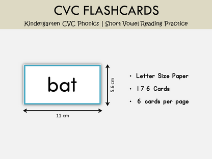 176 CVC Words Flashcards Printable – Short Vowel Phonics Reading Practice, WWF438