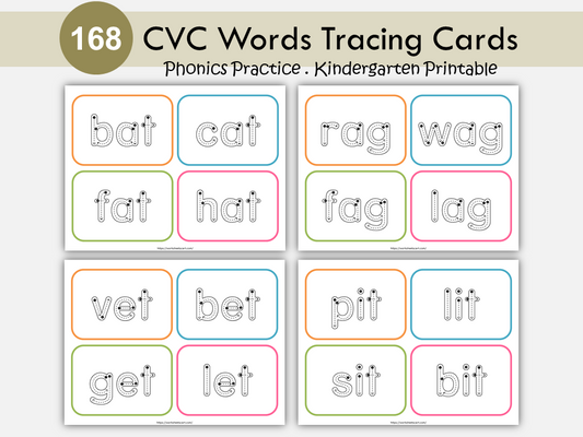 CVC Words Tracing Cards for Kids, CVC Flashcards, CVC Worksheets, Phonics Cards, Kindergarten Reading, Short Vowels, Montessori Resources, WWF439