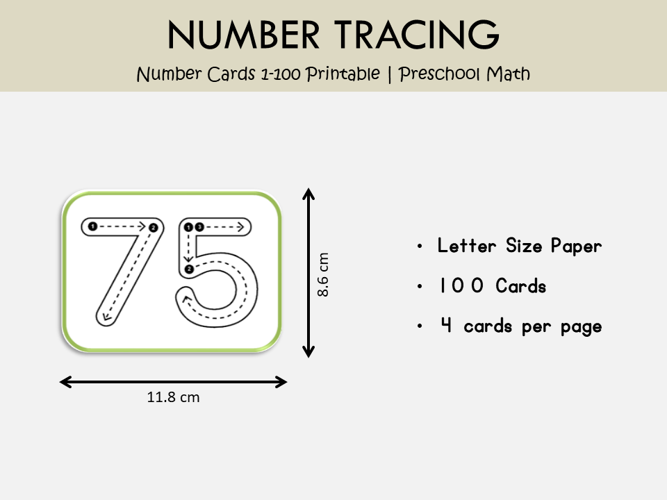 Number Tracing Cards 1–100 Printable, Preschool & Kindergarten Math Flash Cards, Number Formation Practice, Homeschool & Montessori Learning, WWF445