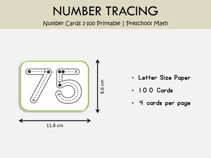 Number Tracing Cards 1–100 Printable, Preschool & Kindergarten Math Flash Cards, Number Formation Practice, Homeschool & Montessori Learning, WWF445