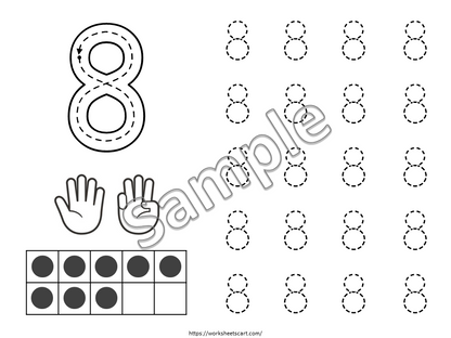 Number Tracing Worksheets 0–10 Printable for Preschool & Kindergarten | Counting Practice, Ten Frame Activities, Fine Motor Skills, WWF447
