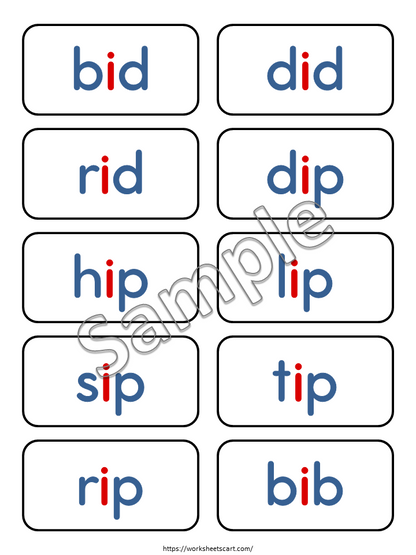 Phonics, CVC Word Flashcards, Consonant Vowel Consonant, Spelling & Reading Phonics Printable, Blend CVC Words, Kindergarten, Educational