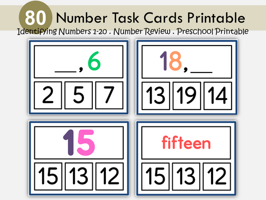 Number Flash Cards, Preschool Counting Flash Cards, 4 Types of Number Task Cards, Count and Clip, Number Cards 1-20, Montessori Flash Cards, WWF449