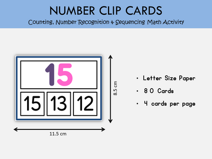 Number Clip Cards Printable – Preschool & Kindergarten Counting and Number Sequencing Math Activity, WWF449
