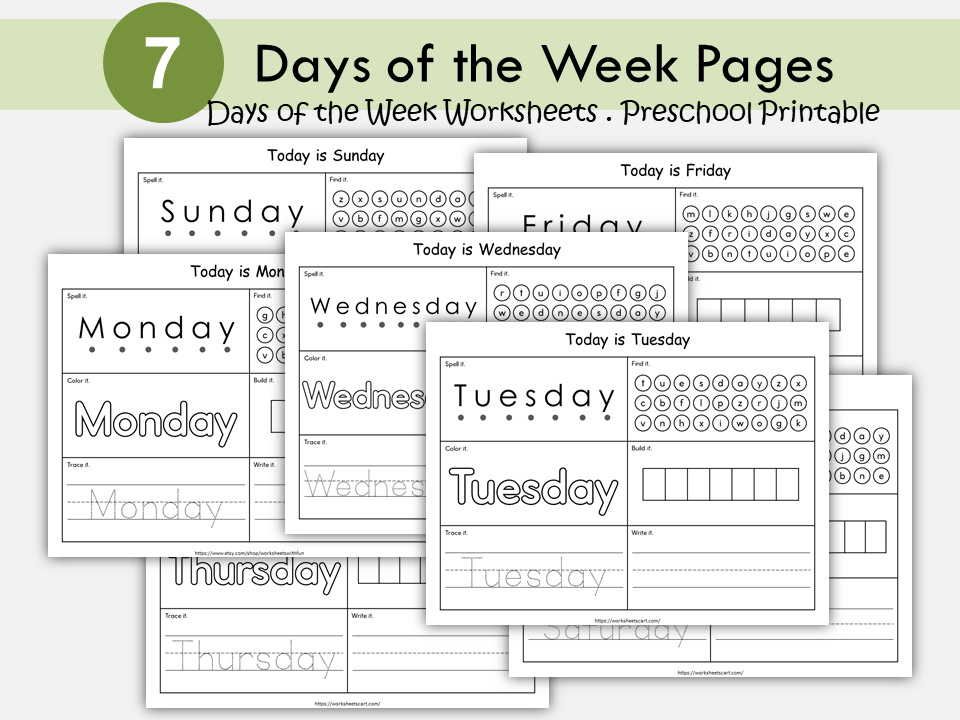 Days of the Week Worksheet, Days of the Week Printable, Learning Days of the Week, Preschool, Kindergarten, Grade 1, Instant Download