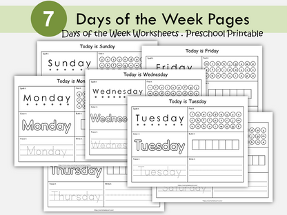 Days of the Week Worksheet, Days of the Week Printable, Learning Days of the Week, Preschool, Kindergarten, Grade 1, Instant Download