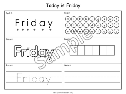 Days of the Week Worksheet, Days of the Week Printable, Learning Days of the Week, Preschool, Kindergarten, Grade 1, Instant Download