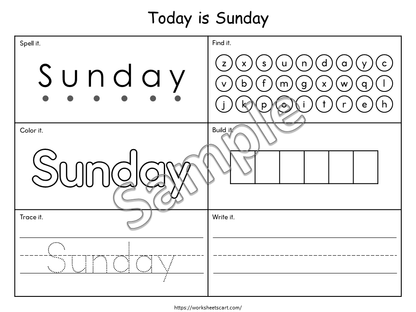 Days of the Week Worksheet, Days of the Week Printable, Learning Days of the Week, Preschool, Kindergarten, Grade 1, Instant Download