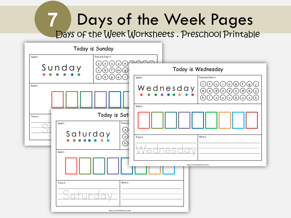 Days of the Week Worksheet, Days of the Week Printable, Learning Days of the Week, Preschool, Kindergarten, Grade 1, Instant Download