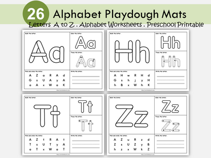 Alphabet Worksheets Printable, Alphabet Play Dough Mats, Kindergarten Letters Recognition, Tracing, Coloring, ABC Activities, Homeschool