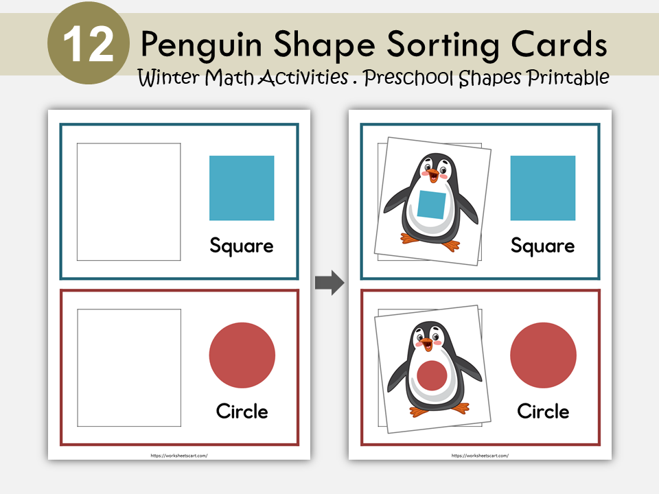 Shapes Matching Activity PDF, Shapes Sorting, Penguin Winter Math Activity, Shapes Matching Game, Toddler, Preschool, Montessori, Homeschool