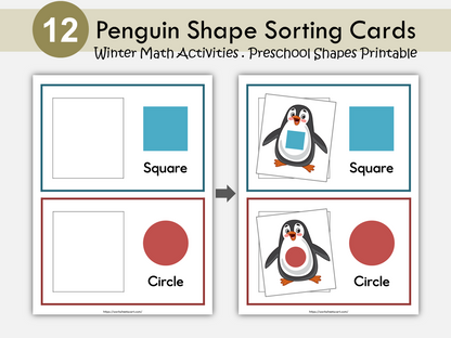 Shapes Matching Activity PDF, Shapes Sorting, Penguin Winter Math Activity, Shapes Matching Game, Toddler, Preschool, Montessori, Homeschool